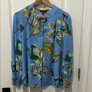 Investments‎ Blue and Yellow Patterned Blouse, Size XL Petite